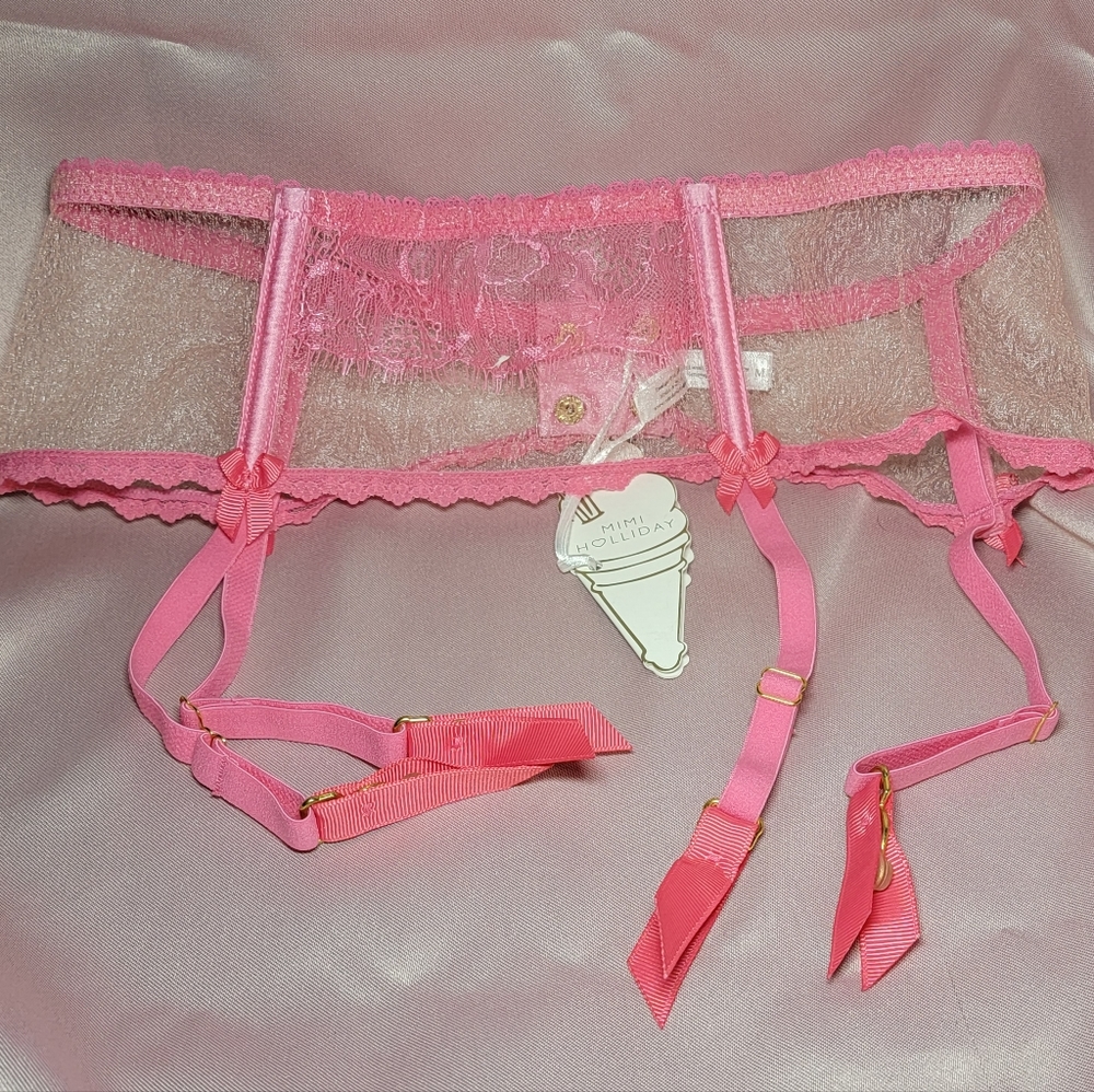 Mimi Holliday Pink Lace and Mesh Garter Belt